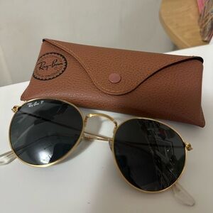 Ray-Ban Gold Frame Sunglasses with Brown Case